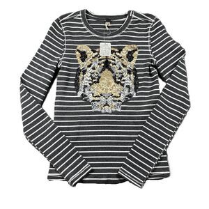 Free People NWT Top We The Free Sequin Stripe Too Long Sleeve Tiger Medium L189